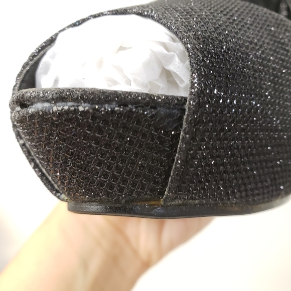 Peep Toe Platform Stiletto Glittery Fabric Heels - Picture 12 of 12